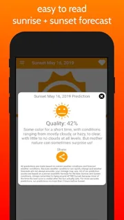SkyCandy app interface — Sunrise and sunset forecasts